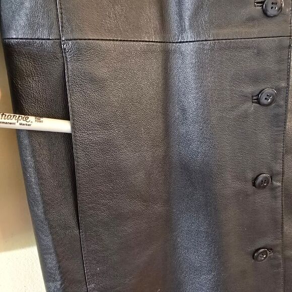 Clio Womens Leather Jacket Size 10 Coat Black Long Duster Gothic Western - Picture 5 of 6